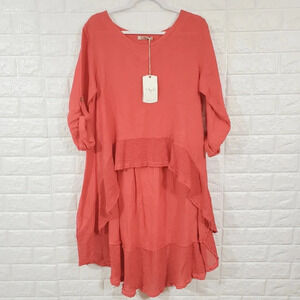 NWT 7 AGosto linen high low dress made in Italy.S